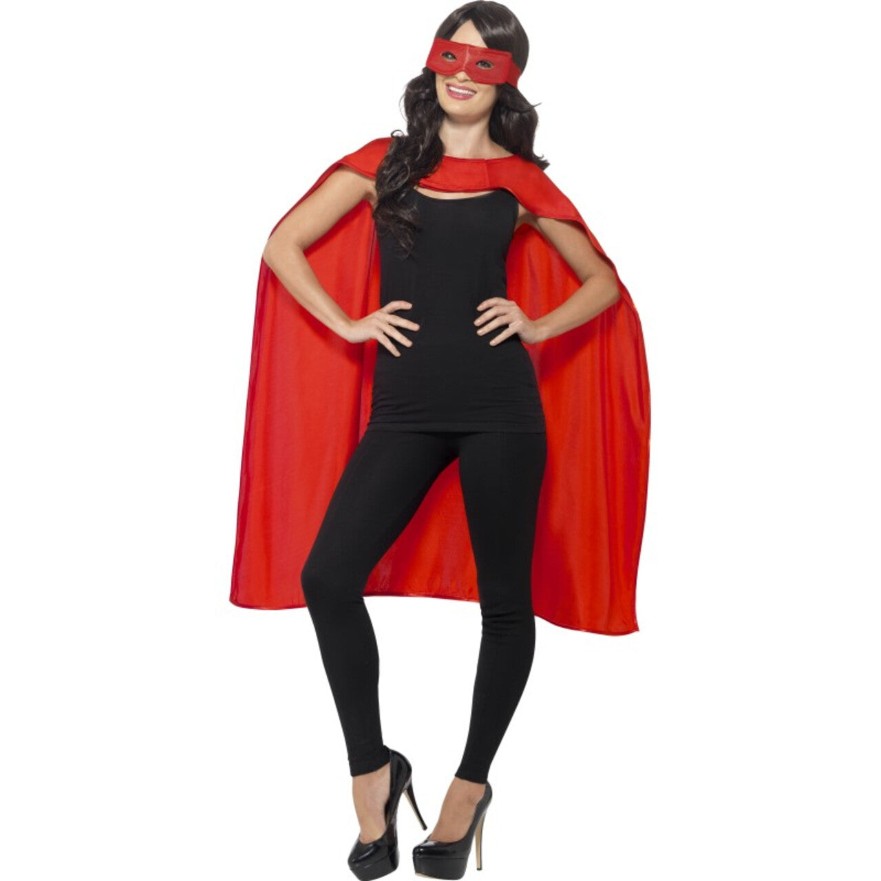 Op deze afbeelding zie je een Kostuums, van het merk Smiffy's. Rode Cape En Oogmasker Superheld Kostuum