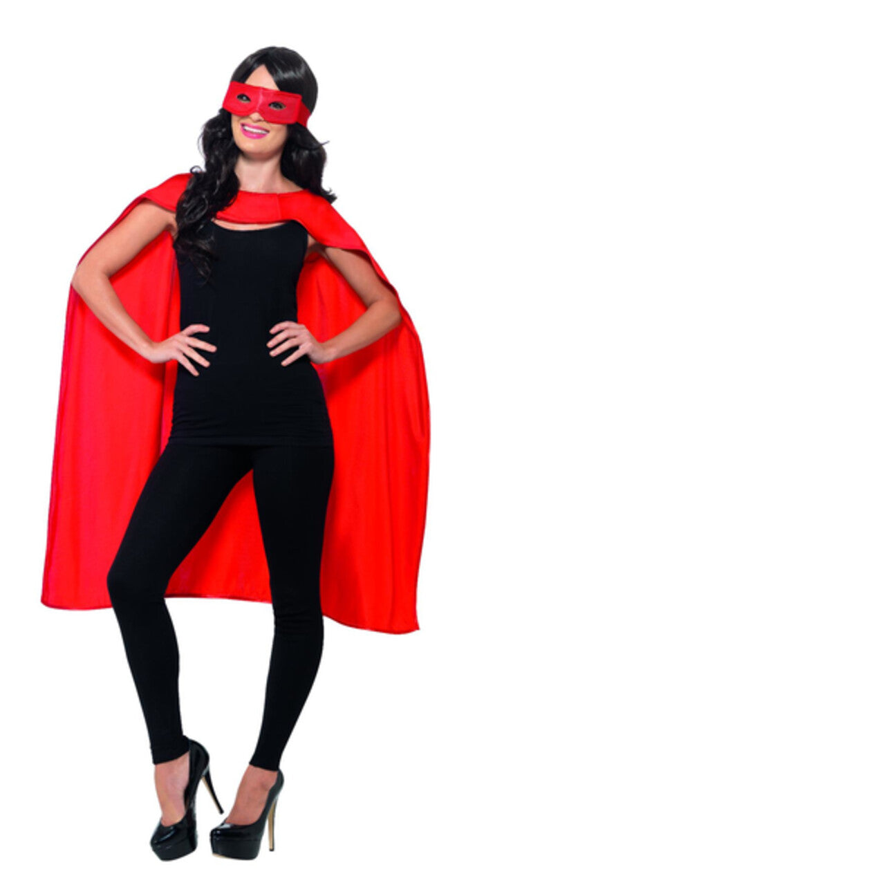 Op deze afbeelding zie je een Kostuums, van het merk Smiffy's. Rode Cape En Oogmasker Superheld Kostuum