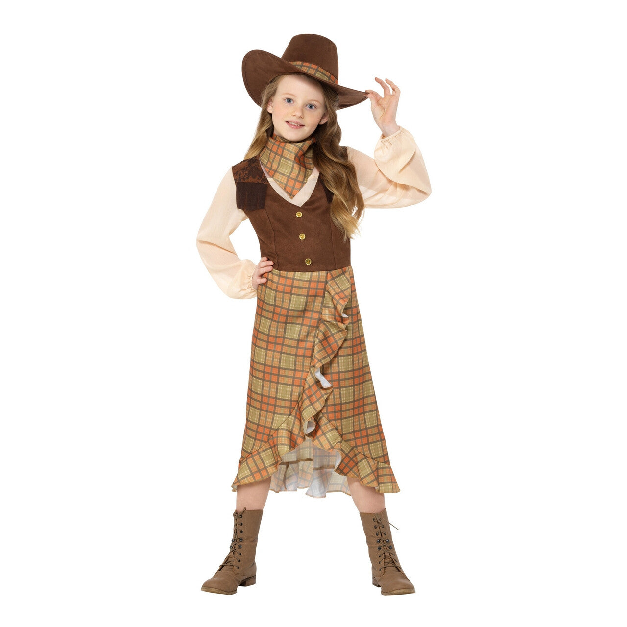 Op deze afbeelding zie je een Kostuums, van het merk Smiffy's. Kudde Drijver Cowgirl Sarah Meisje Kostuum