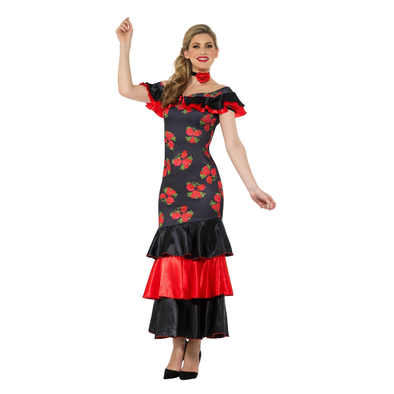 Op deze afbeelding zie je een Kostuums, van het merk Smiffy's. Bloemrijk Flamenco Danseres Carmen Vrouw Kostuum