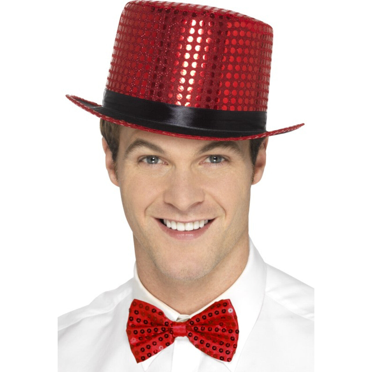 Op deze afbeelding zie je een Accessoires, van het merk Smiffy's. Hoge Show Hoed Pailletten Rood