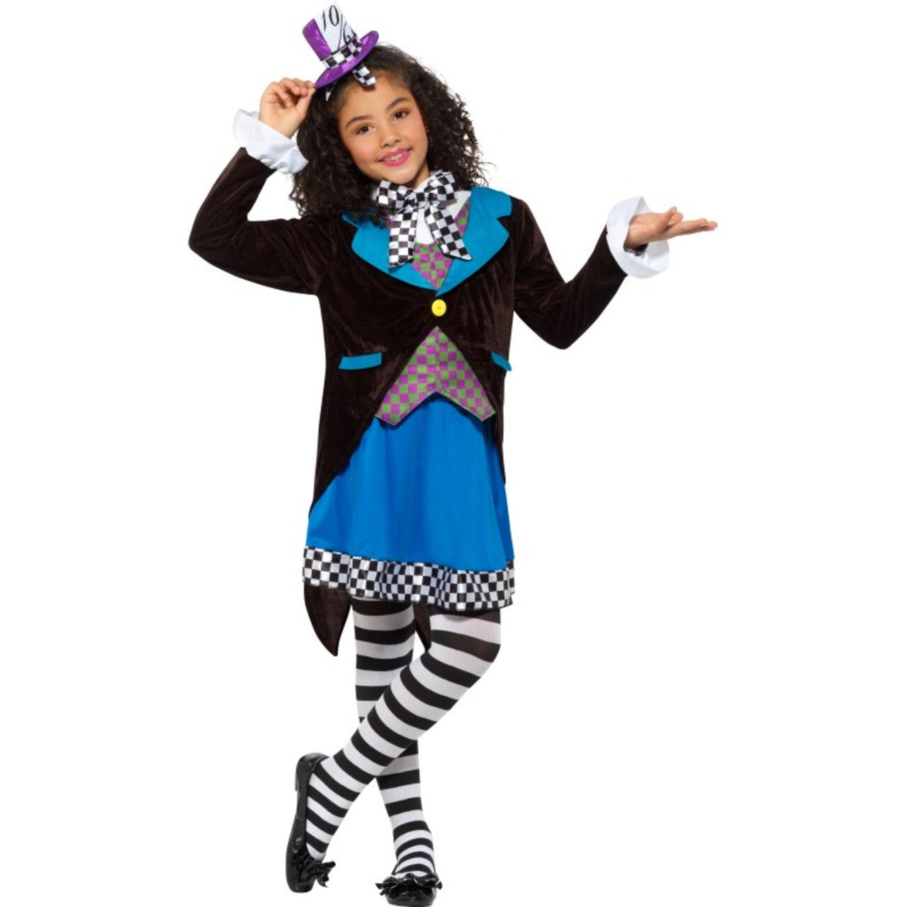 Op deze afbeelding zie je een Kostuums, van het merk Smiffy's. Kleine Miss Hatter Uit Wonderland Meisje Kostuum