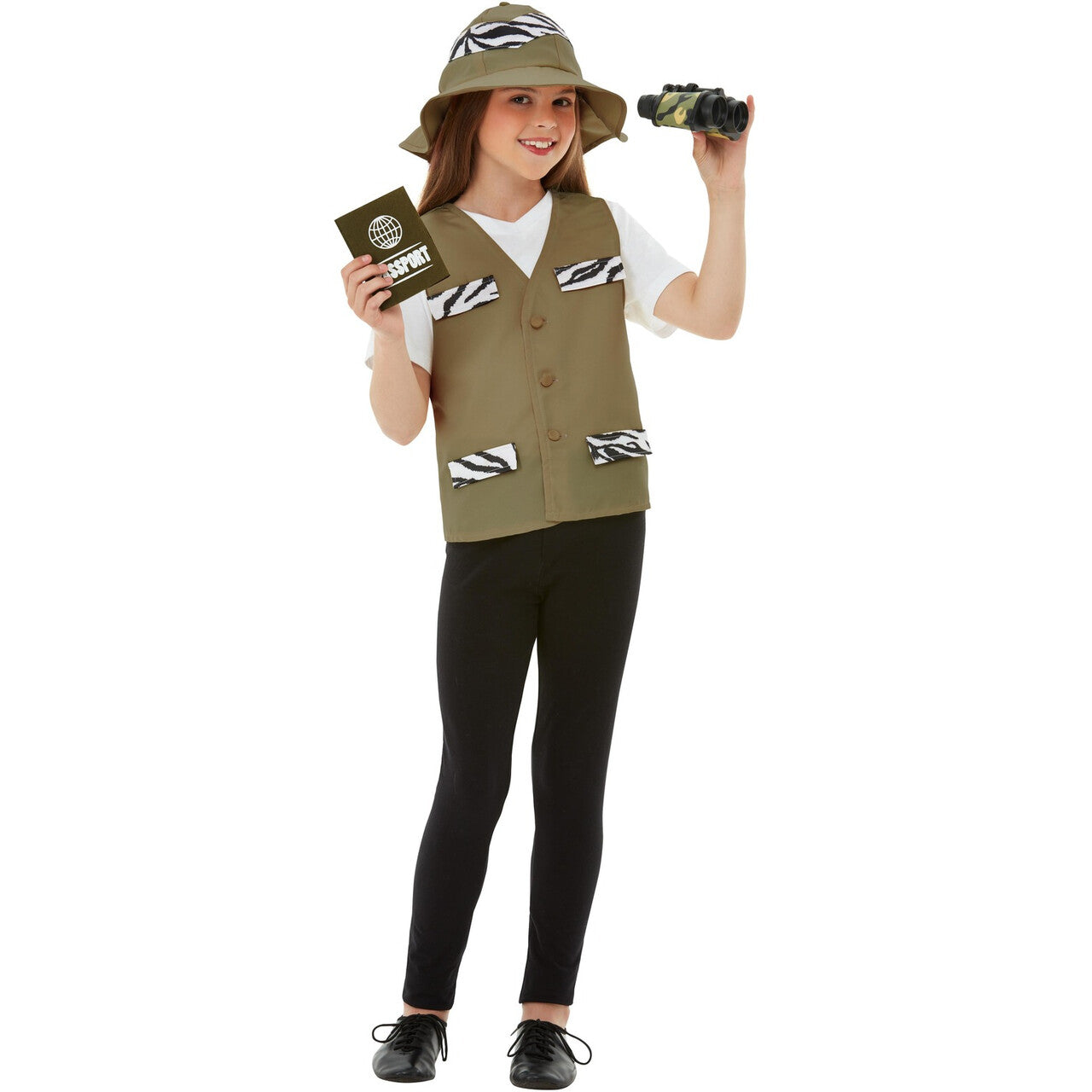 Op deze afbeelding zie je een Kostuums, van het merk Smiffy's. Vierdelige Set Ontdekkingsreiziger Safari Kind
