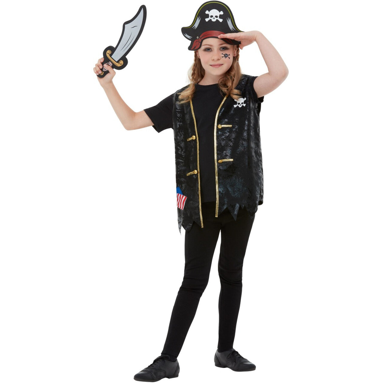 Op deze afbeelding zie je een Kostuums, van het merk Smiffy's. Driedelige Set Woeste Kaper Piraat Kind