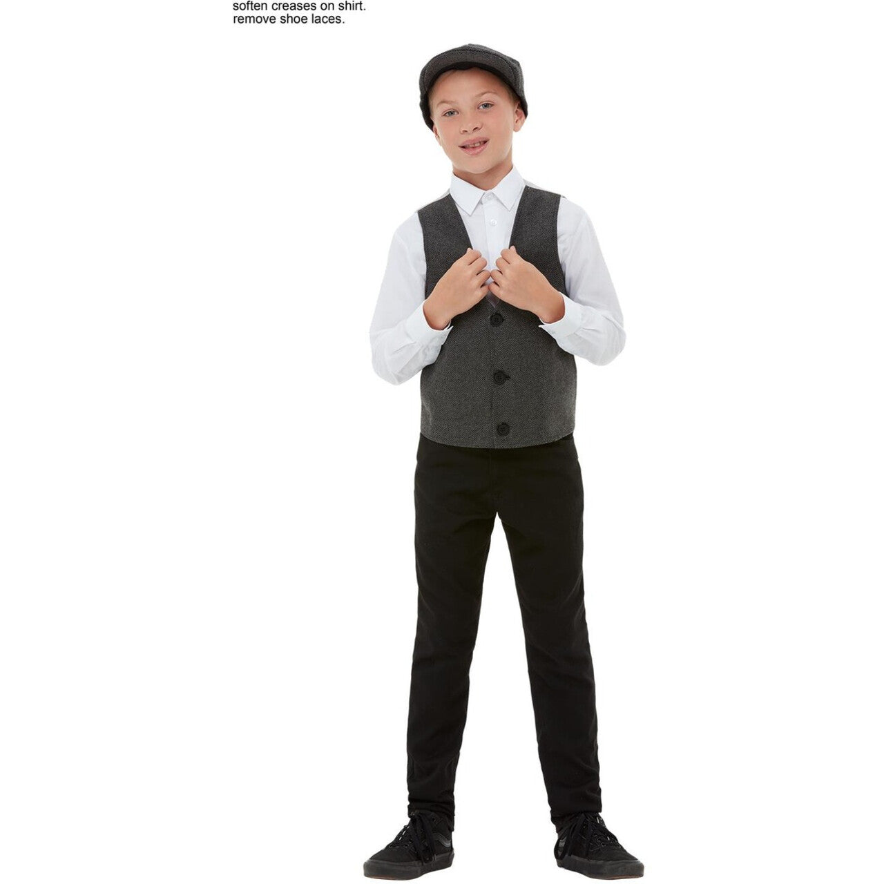 Op deze afbeelding zie je een Kostuums, van het merk Smiffy's. Jaren 20 Gangster Schoffie Vest En Pet Kind