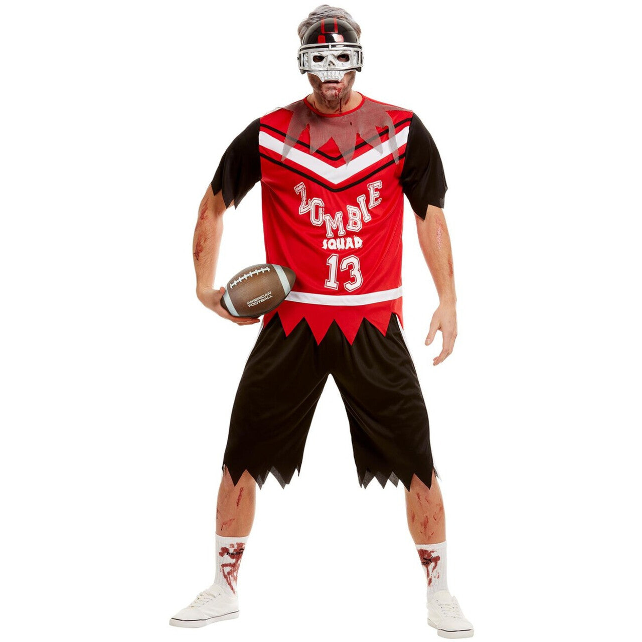 Op deze afbeelding zie je een Kostuums, van het merk Smiffy's. Wrede Tackle American Football Zombie Man Kostuum