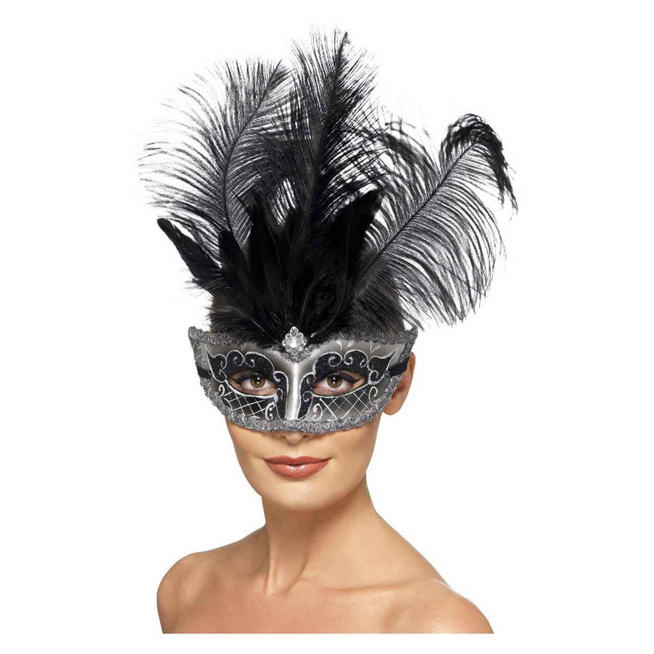Op deze afbeelding zie je een Accessoires, van het merk Smiffy's. Venetian Colombina Met Grote Veren