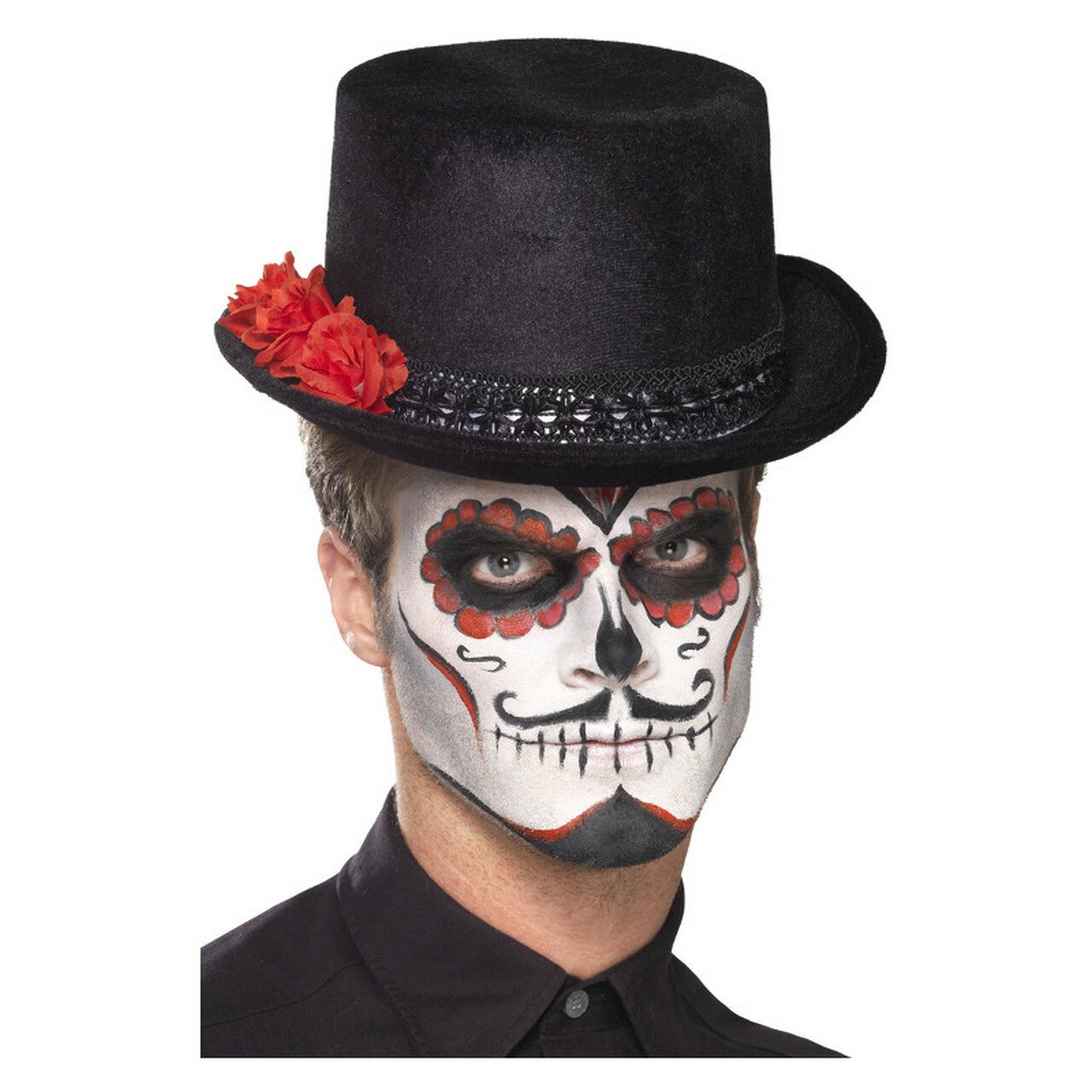 Op deze afbeelding zie je een Accessoires, van het merk Smiffy's. Day Of The Dead Hoed Met Rode Roos