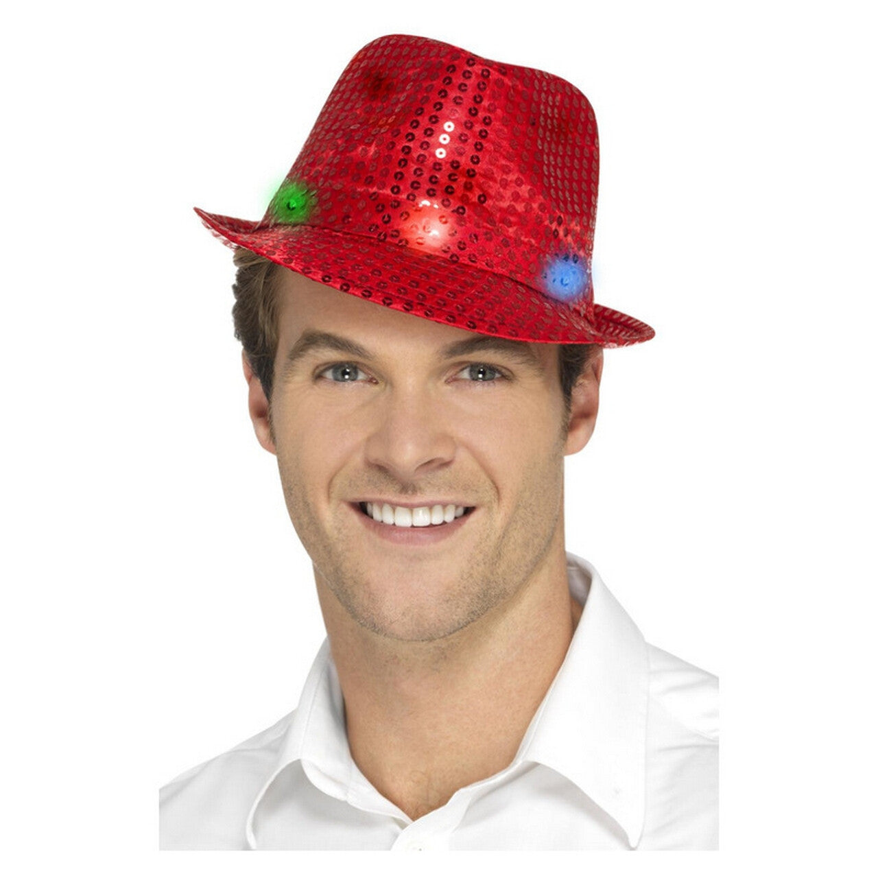 Op deze afbeelding zie je een Accessoires, van het merk Smiffy's. Pailletten Hoed Rood Met Lichtjes