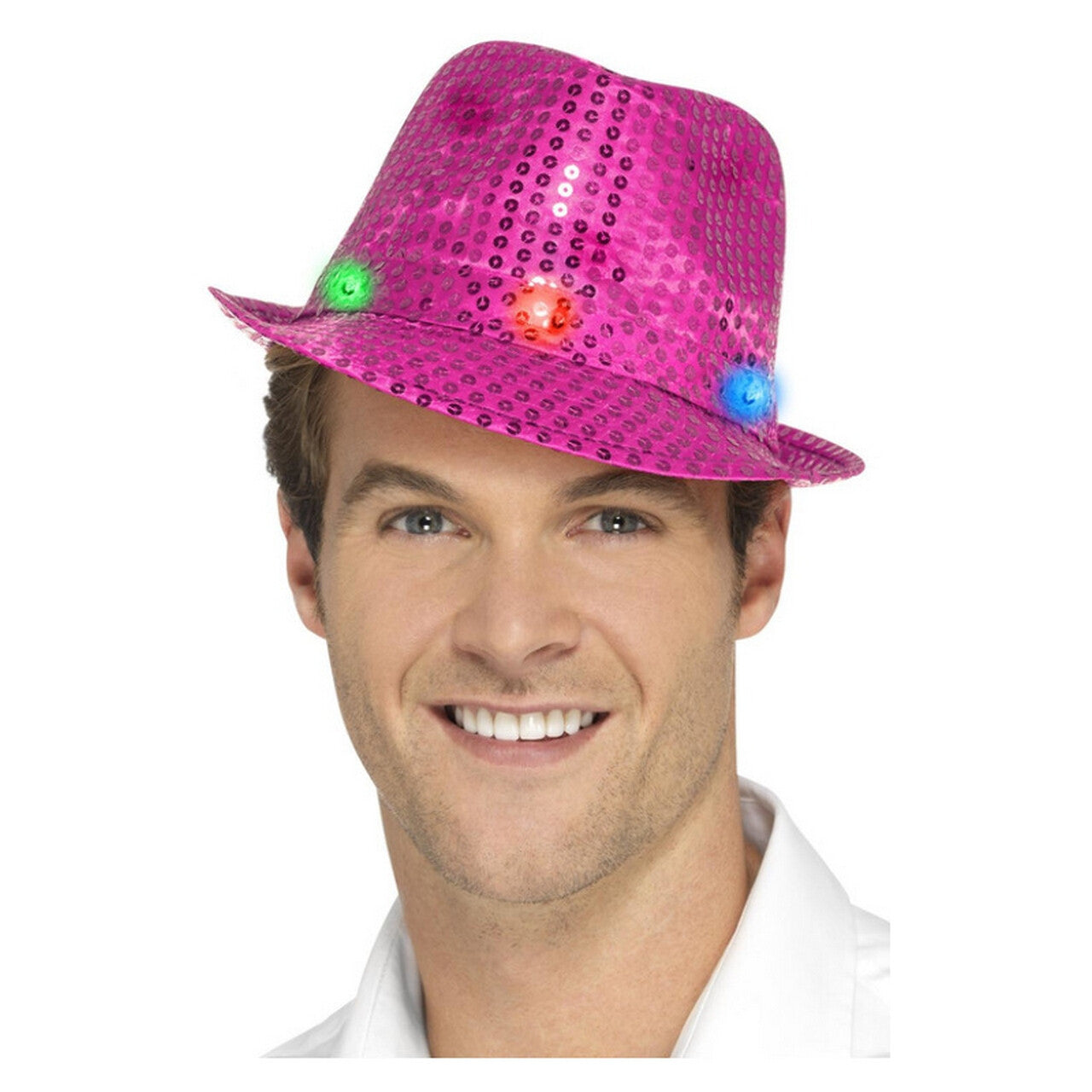 Op deze afbeelding zie je een Accessoires, van het merk Smiffy's. Pailletten Hoed Roze Met Lichtjes