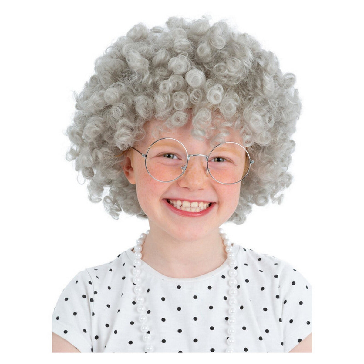 Op deze afbeelding zie je een Accessoires, van het merk Smiffy's. Krullenpruik Oma Kind