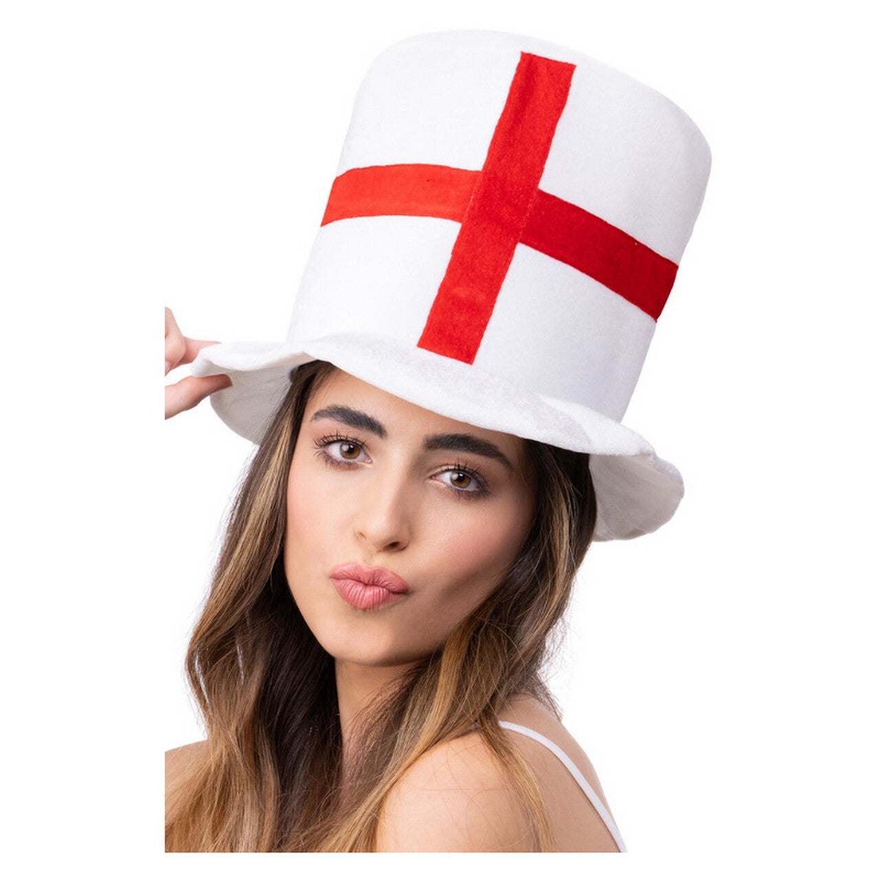 Op deze afbeelding zie je een Accessoires, van het merk Smiffy's. Hoge Britse Hoed Wit Rood