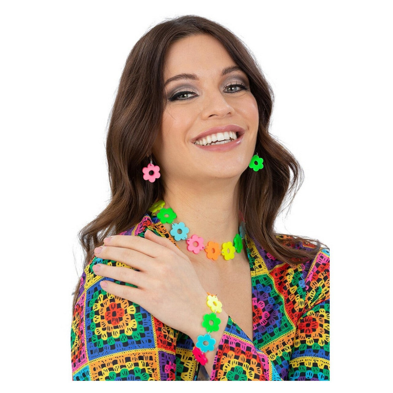 Op deze afbeelding zie je een Accessoires, van het merk Smiffy's. Neon Flower Power Accessoireset