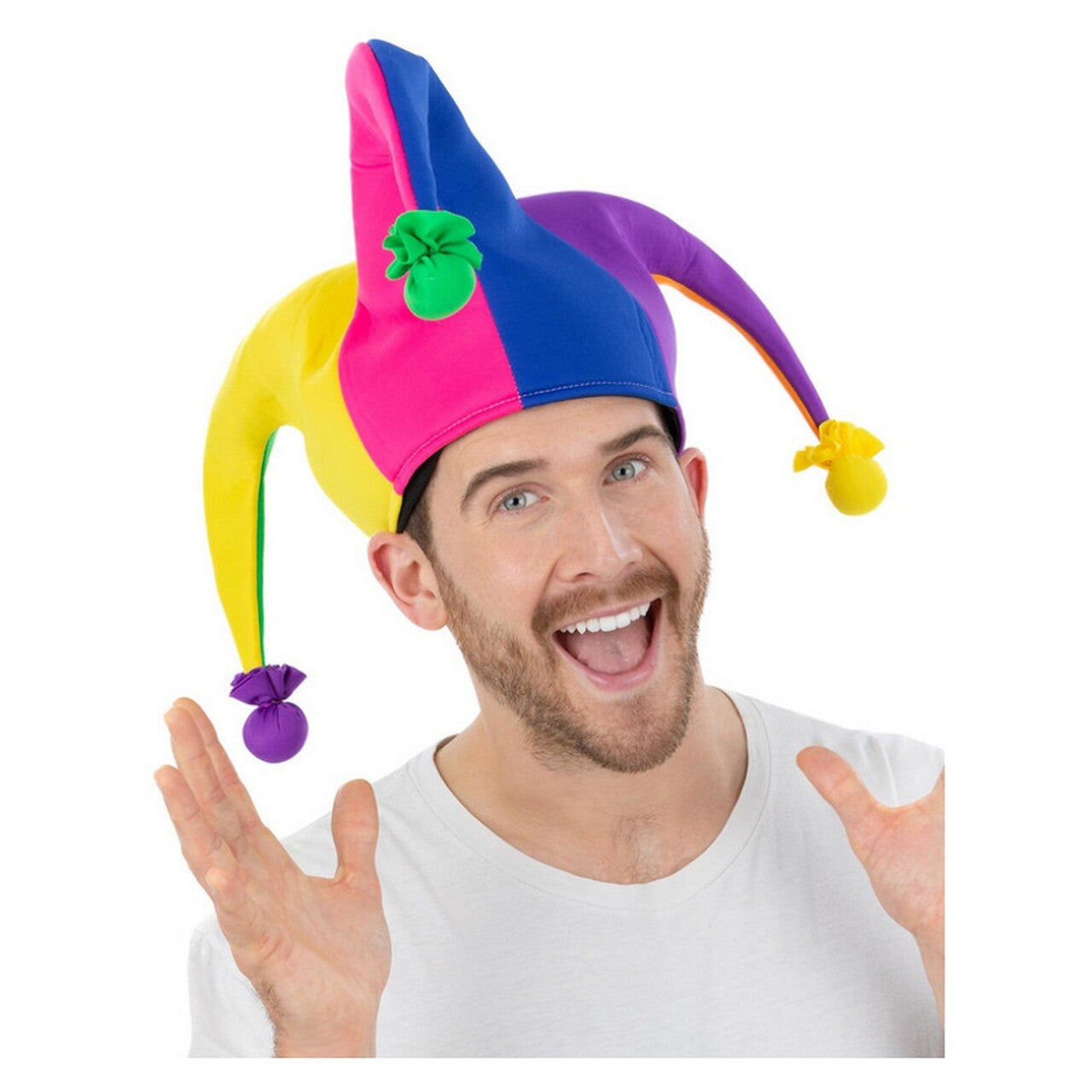 Op deze afbeelding zie je een Accessoires, van het merk Smiffy's. Neon Rainbow Jester Hoed