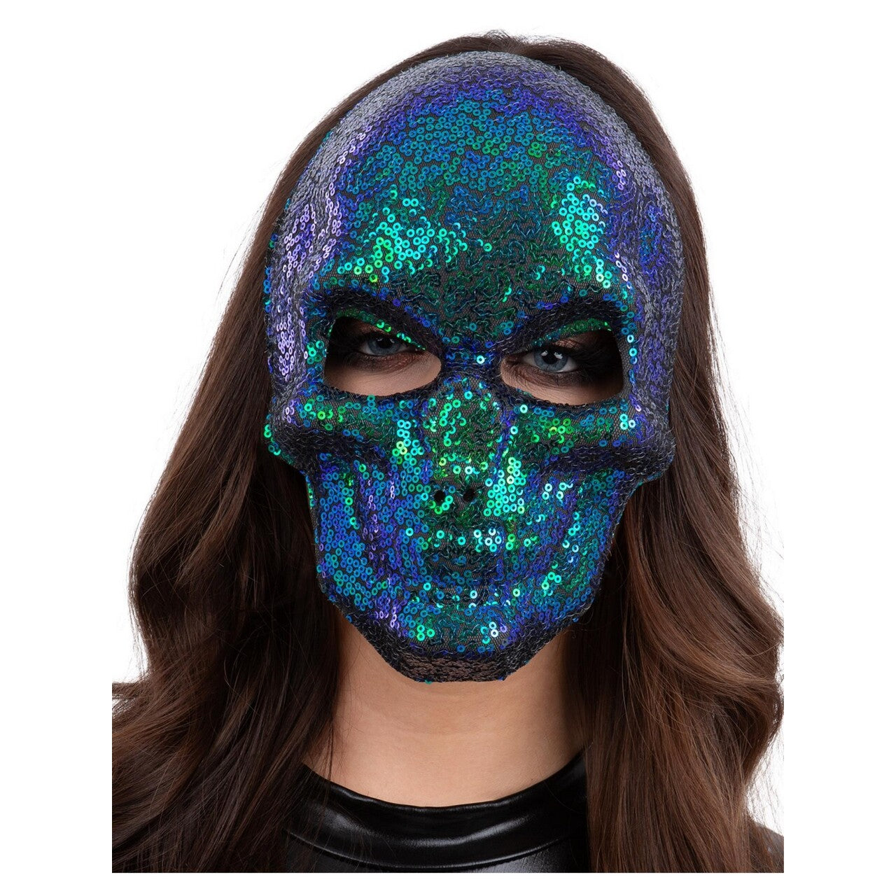 Op deze afbeelding zie je een Accessoires, van het merk Smiffy's. Pailletten Schedel Masker Groen-Blauw