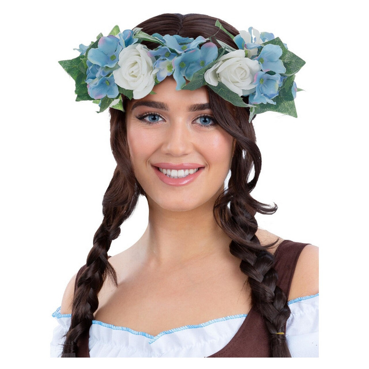 Op deze afbeelding zie je een Accessoires, van het merk Smiffy's. Boho Bloemenkrans Blauw Wit