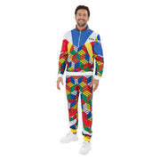 Op deze afbeelding zie je een Kostuums, van het merk Smiffy's. Rubiks Cube Trainingspak 80s Man Kostuum