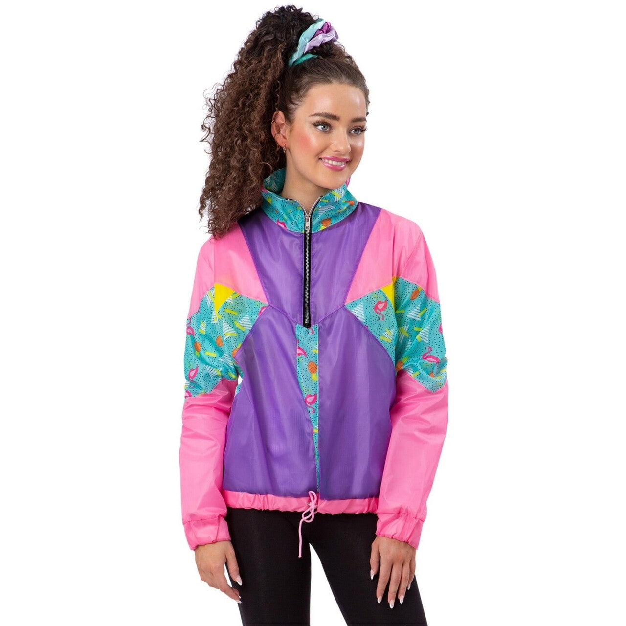 Op deze afbeelding zie je een Kostuums, van het merk Smiffy's. Vintage 80s Pastel Windbreaker Jas Vrouw