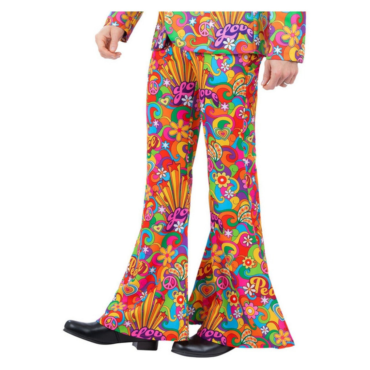 Op deze afbeelding zie je een Kostuums, van het merk Smiffy's. Wijde Pijpen Broek Peace Flared 60s Style Man