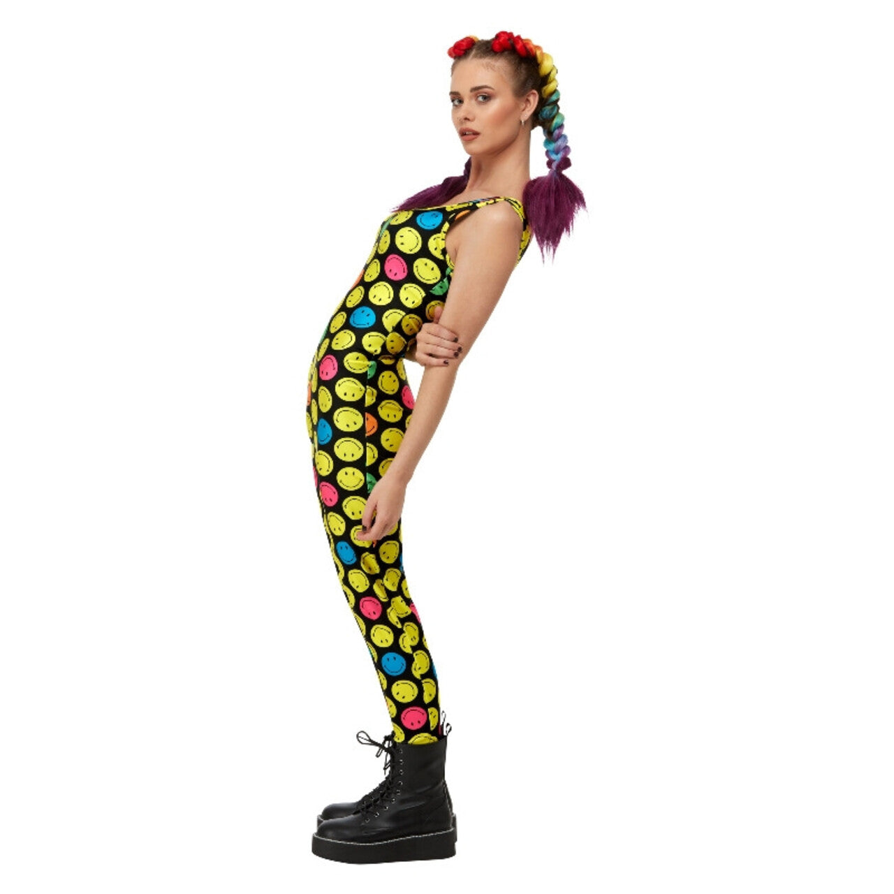 Op deze afbeelding zie je een Kostuums, van het merk Smiffy's. Slik Een Pil Smiley Bodysuit Vrouw Kostuum