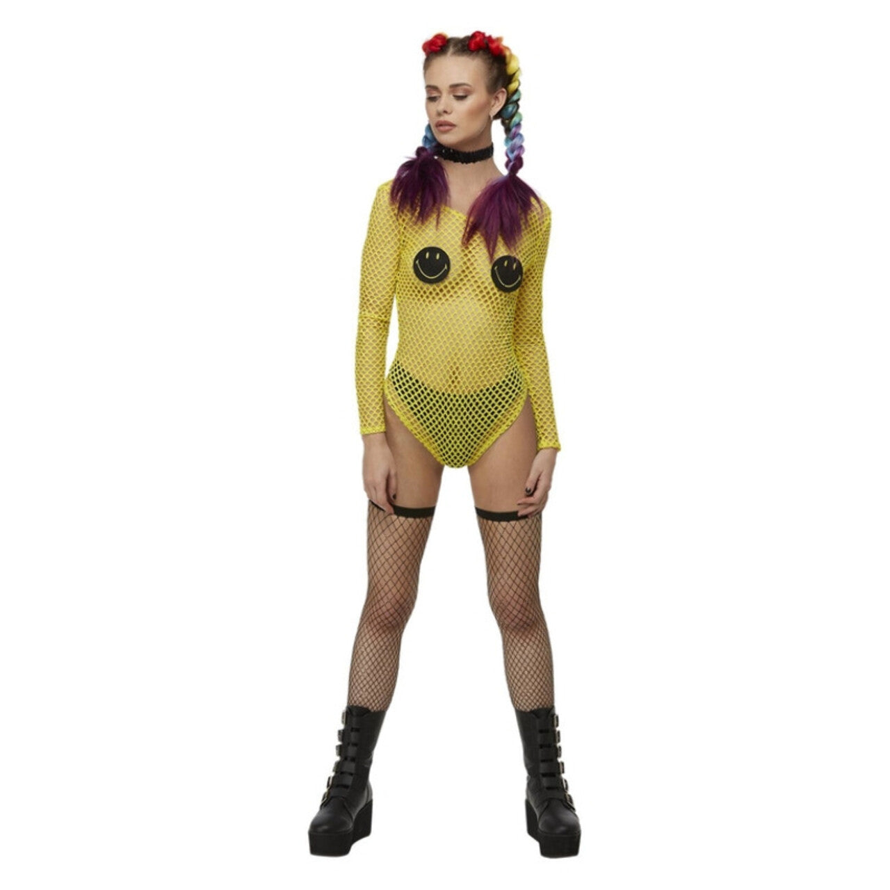 Op deze afbeelding zie je een Kostuums, van het merk Smiffy's. Smiley Rave Bodysuit Vrouw