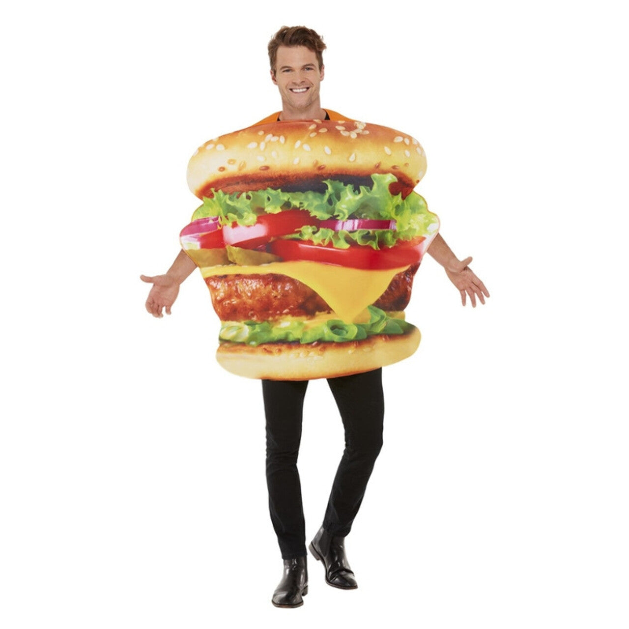 Op deze afbeelding zie je een Kostuums, van het merk Smiffy's. Hamburger Kostuum Man