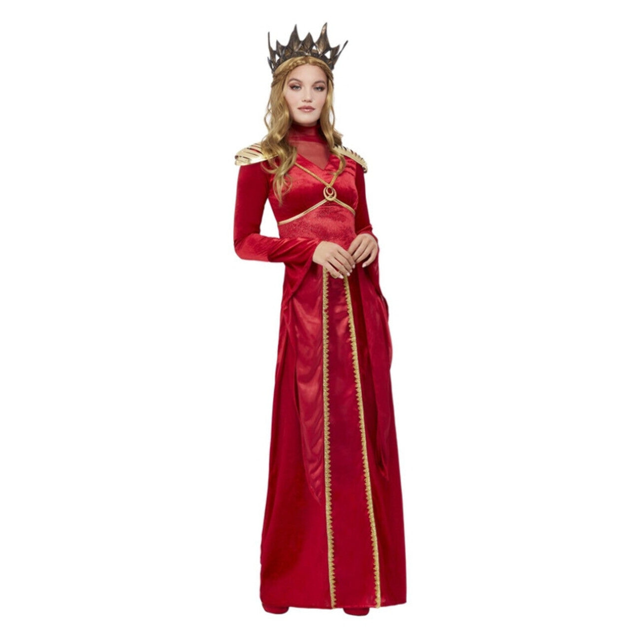 Op deze afbeelding zie je een Kostuums, van het merk Smiffy's. Rode Middeleeuwse Koningin Vrouw Kostuum