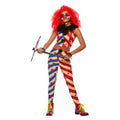 Gestreepte Enge Clown Vrouw Kostuum