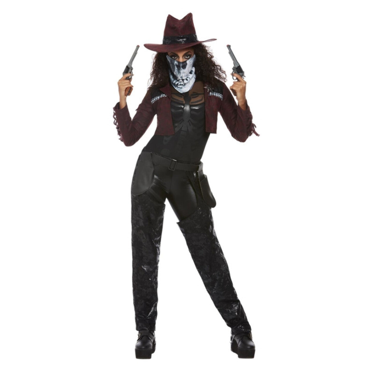 Op deze afbeelding zie je een Kostuums, van het merk Smiffy's. Luxe Cowboy Dame Met Schedelmasker Vrouw Kostuum