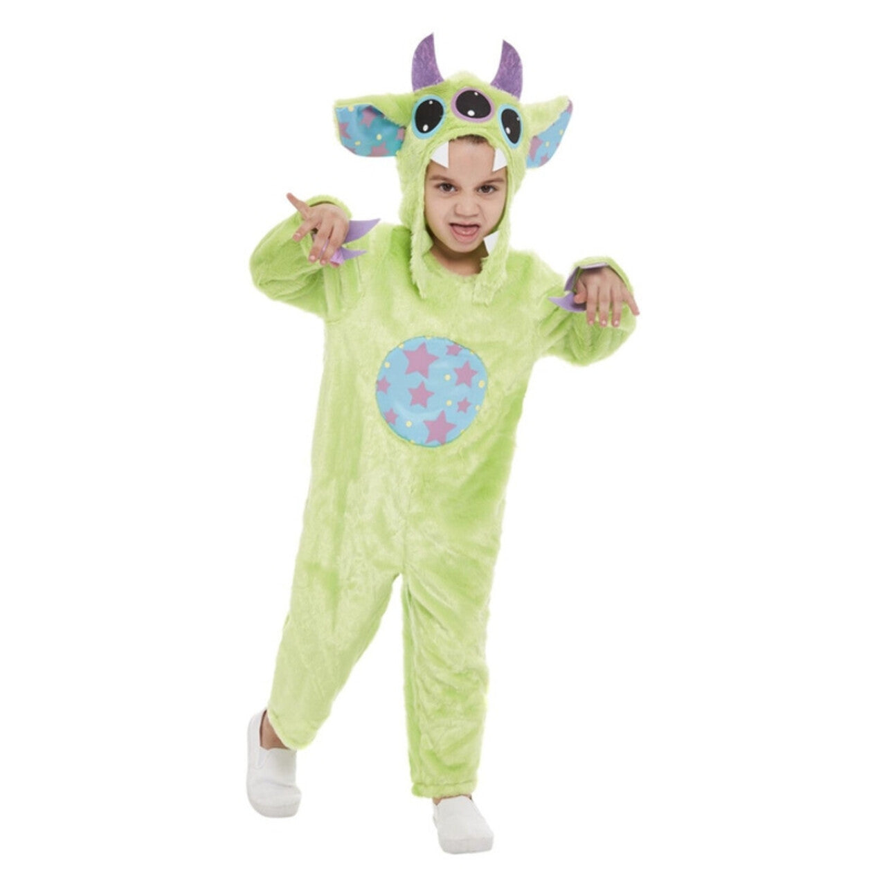 Op deze afbeelding zie je een Kostuums, van het merk Smiffy's. Groen Grappig Monster Kind Kostuum