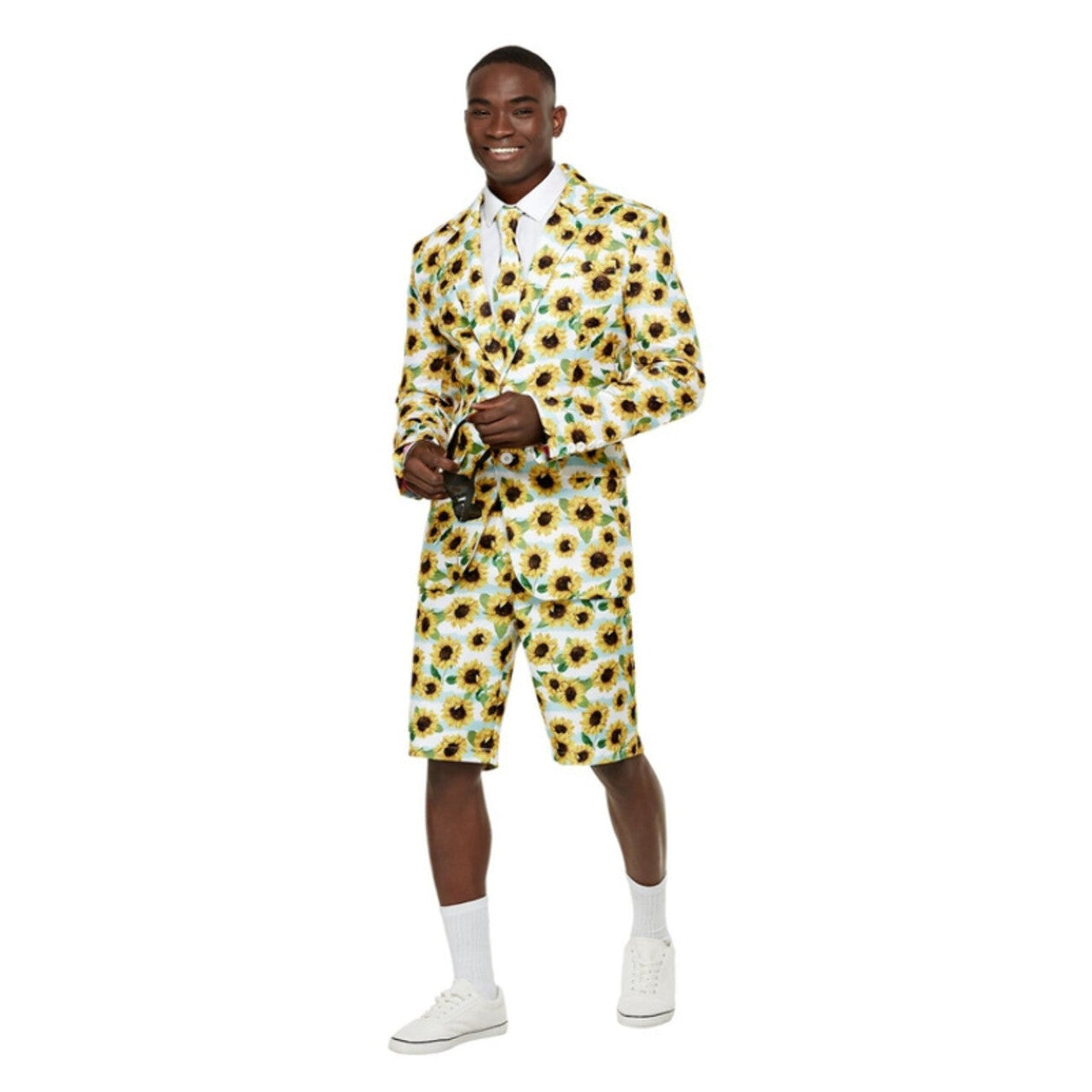 Op deze afbeelding zie je een Kostuums, van het merk Smiffy's. Zonnige Zonnebloemen Pak Met Shorts Man