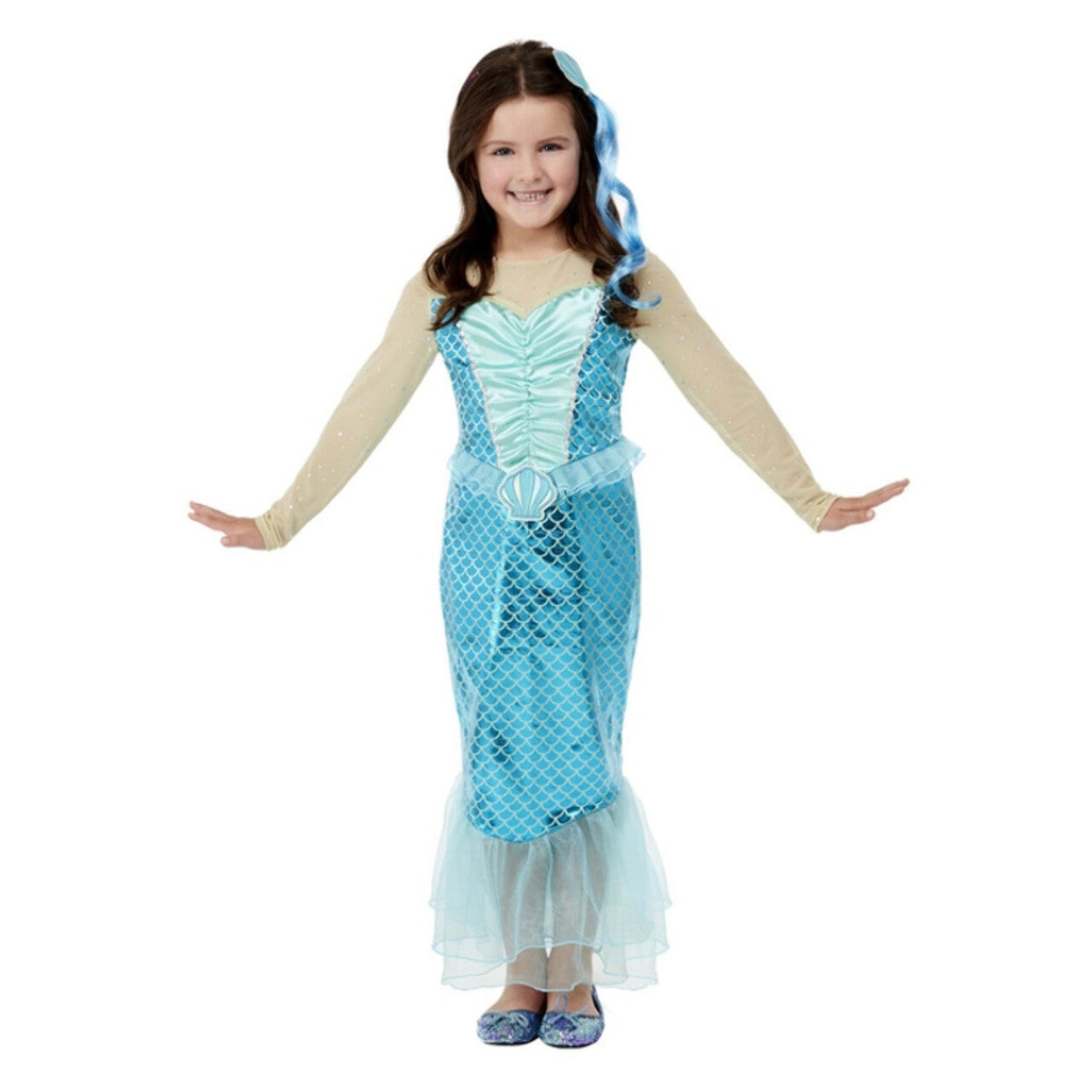 Op deze afbeelding zie je een Kostuums, van het merk Smiffy's. Aqua Zeemeermin Meisje Kostuum