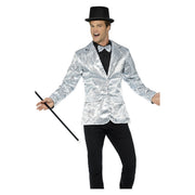 Op deze afbeelding zie je een Kostuums, van het merk Smiffy's. Zilveren Pailletten Showman Jas