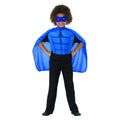Blauw Gespierde Superheld Kind Kostuum