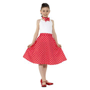 Op deze afbeelding zie je een Kostuums, van het merk Smiffy's. Rode Stippen Jaren 50 Polka Dot Meisje Kostuum