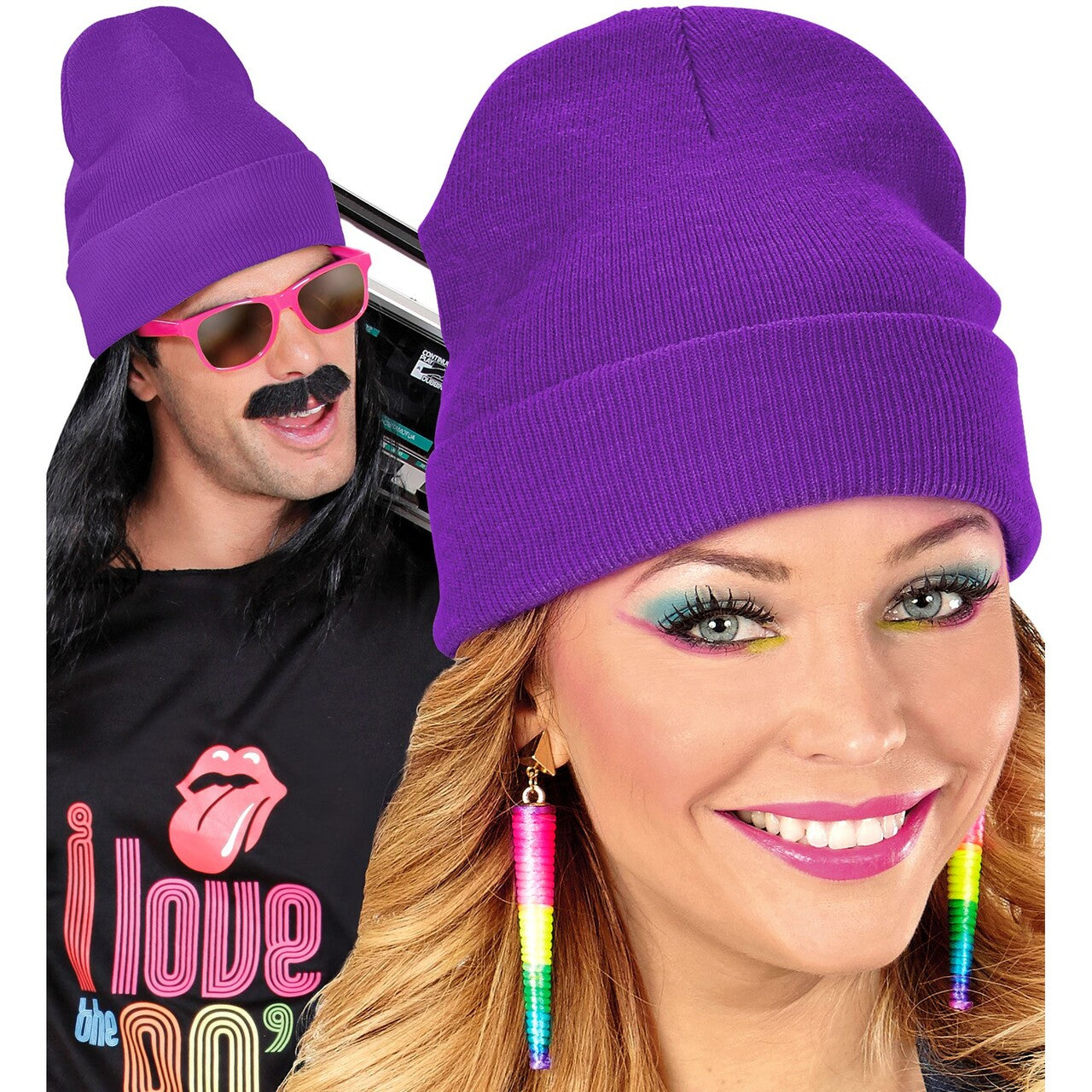 Op deze afbeelding zie je een Accessoires, van het merk Widmann. Paarse Winter Muts Purple Snow Beanie
