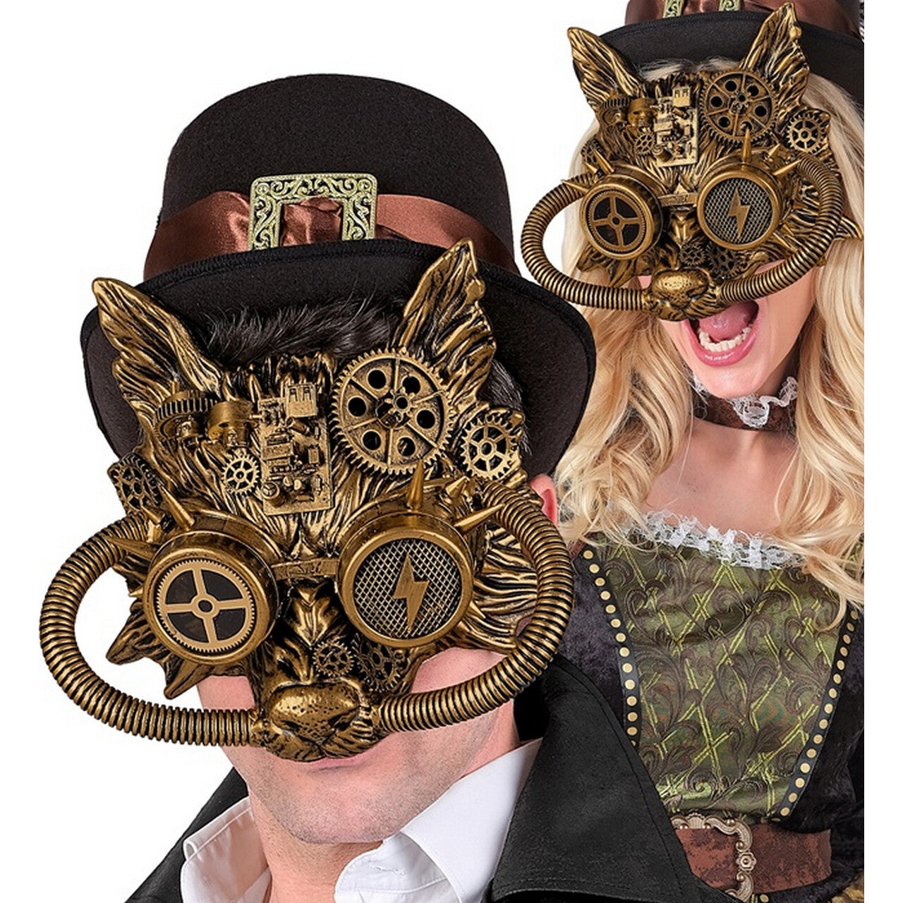 Op deze afbeelding zie je een Accessoires, van het merk Widmann. Gouden Fantasy Wolf Masker Steampunk