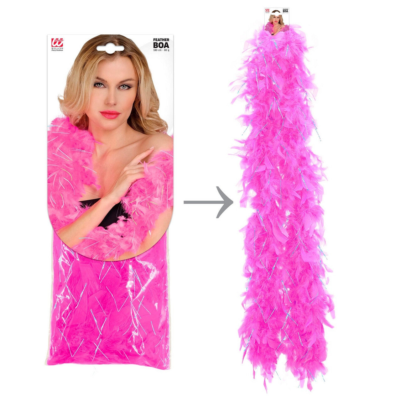 Op deze afbeelding zie je een Accessoires, van het merk Widmann. Boa Roze Zilver 180 Centimeter 50 Gram