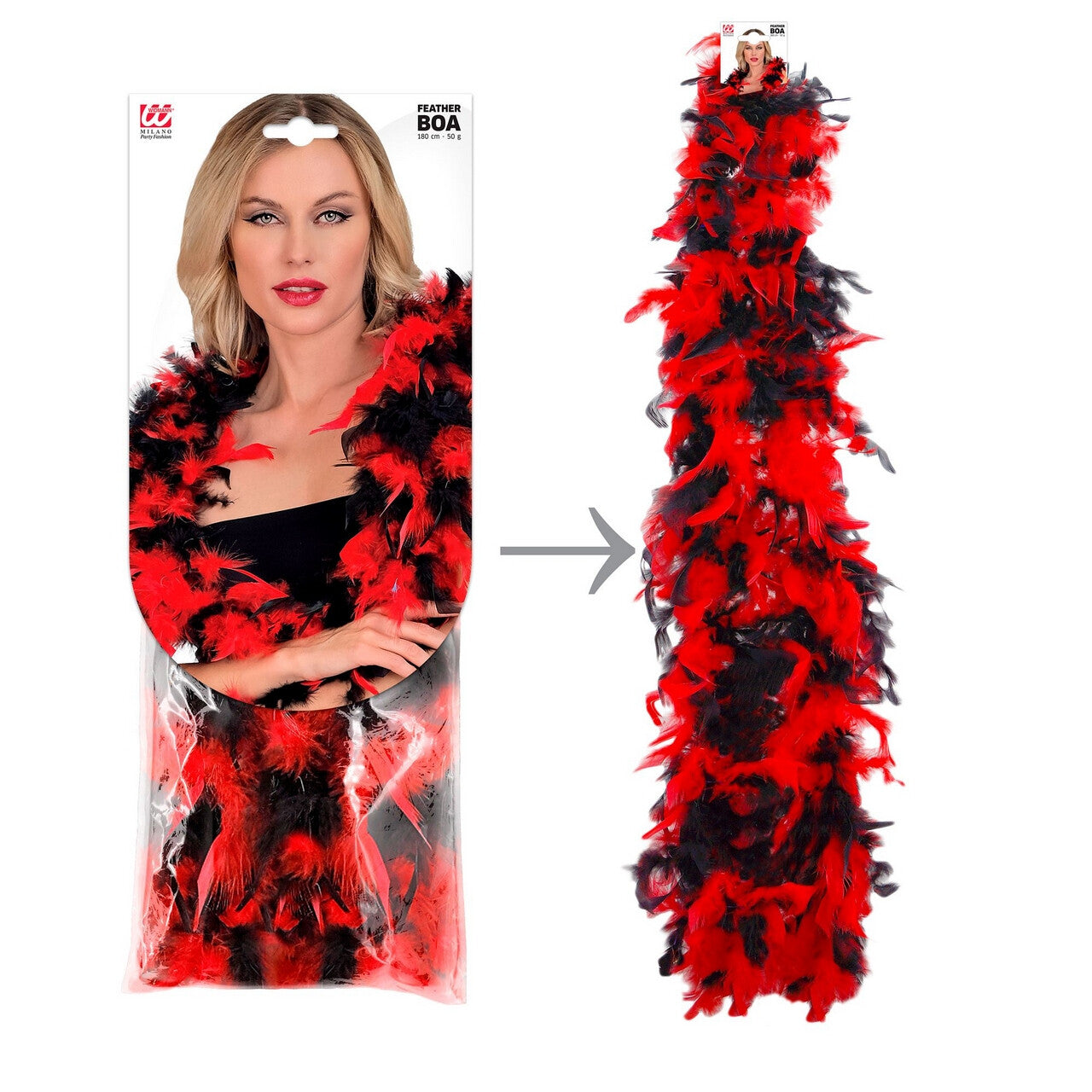 Op deze afbeelding zie je een Accessoires, van het merk Widmann. Boa Rood Zwart 180 Centimeter 50 Gram