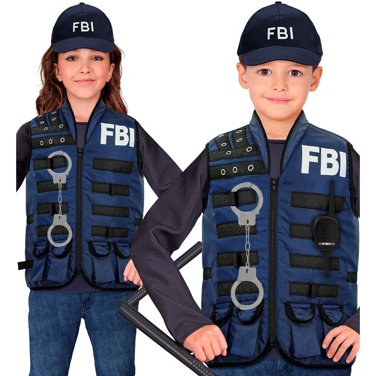 Op deze afbeelding zie je een Kostuums, van het merk Widmann. Utility Politie Vest Blauw Met Accessoires Kind Kostuum