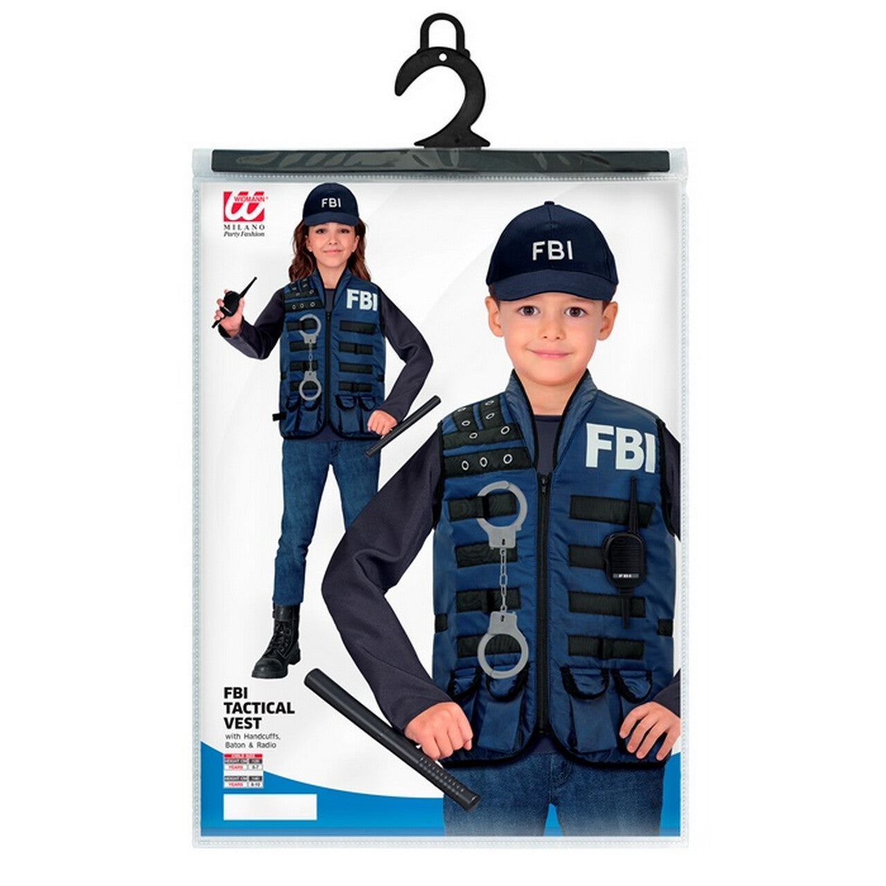Op deze afbeelding zie je een Kostuums, van het merk Widmann. Utility Politie Vest Blauw Met Accessoires Kind Kostuum