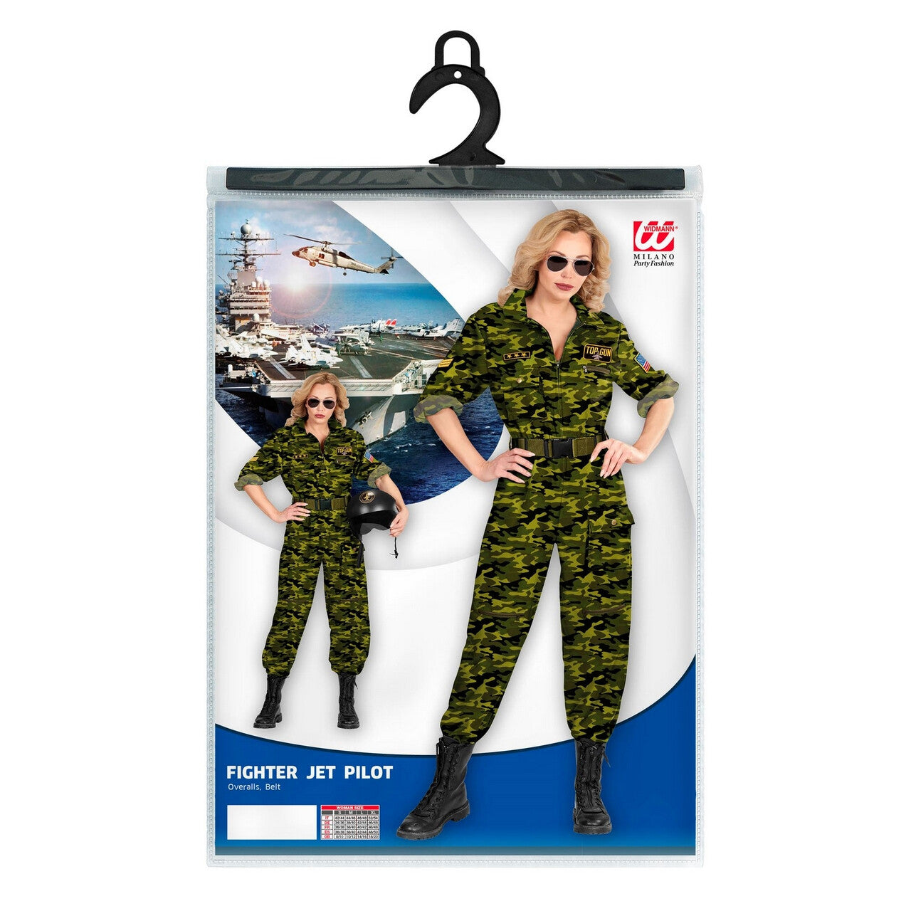 Op deze afbeelding zie je een Kostuums, van het merk Widmann. Green Camo Army Piloot Top Gun Vrouw Kostuum