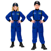 Op deze afbeelding zie je een Kostuums, van het merk Widmann. Blauwe Astronaut Op Weg Naar De Maan Kind Kind Kostuum