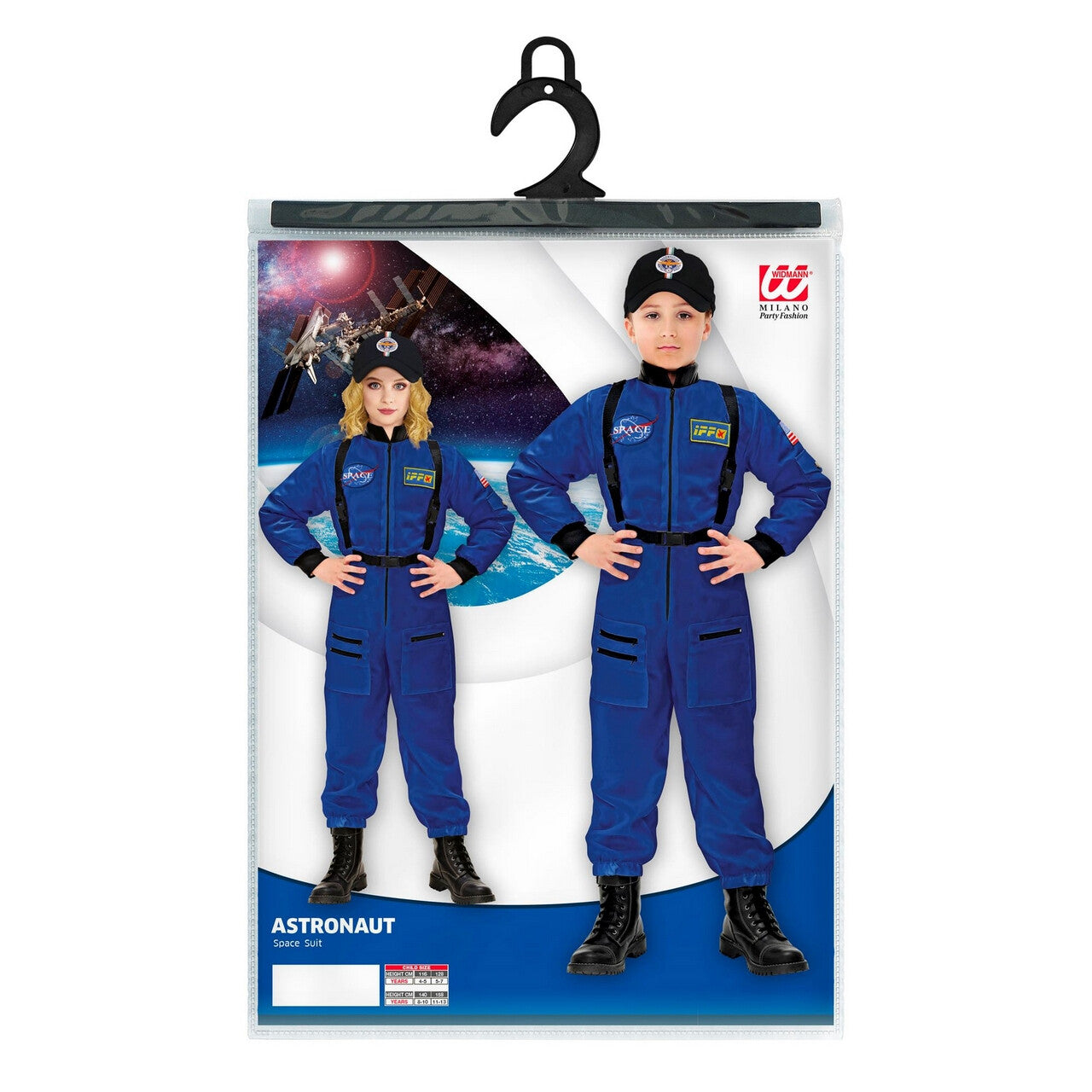 Op deze afbeelding zie je een Kostuums, van het merk Widmann. Blauwe Astronaut Op Weg Naar De Maan Kind Kind Kostuum