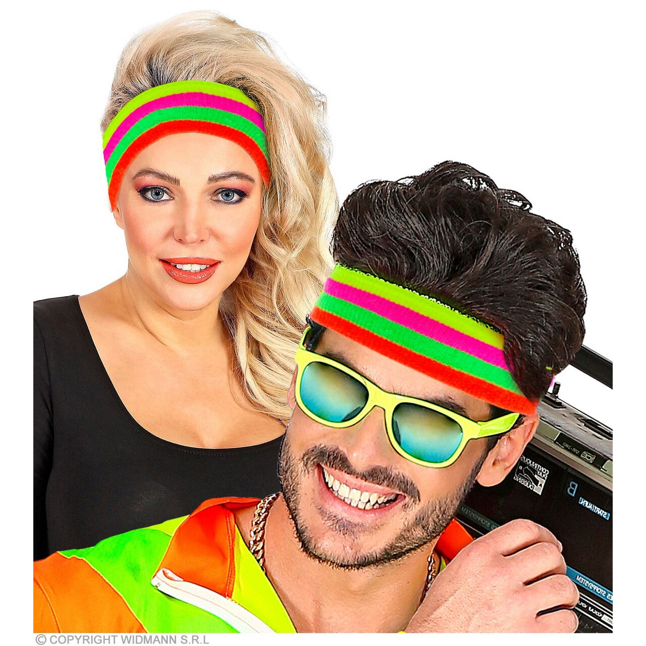 Op deze afbeelding zie je een Accessoires, van het merk Widmann. Zweetband Werkhard Neon Multicolor