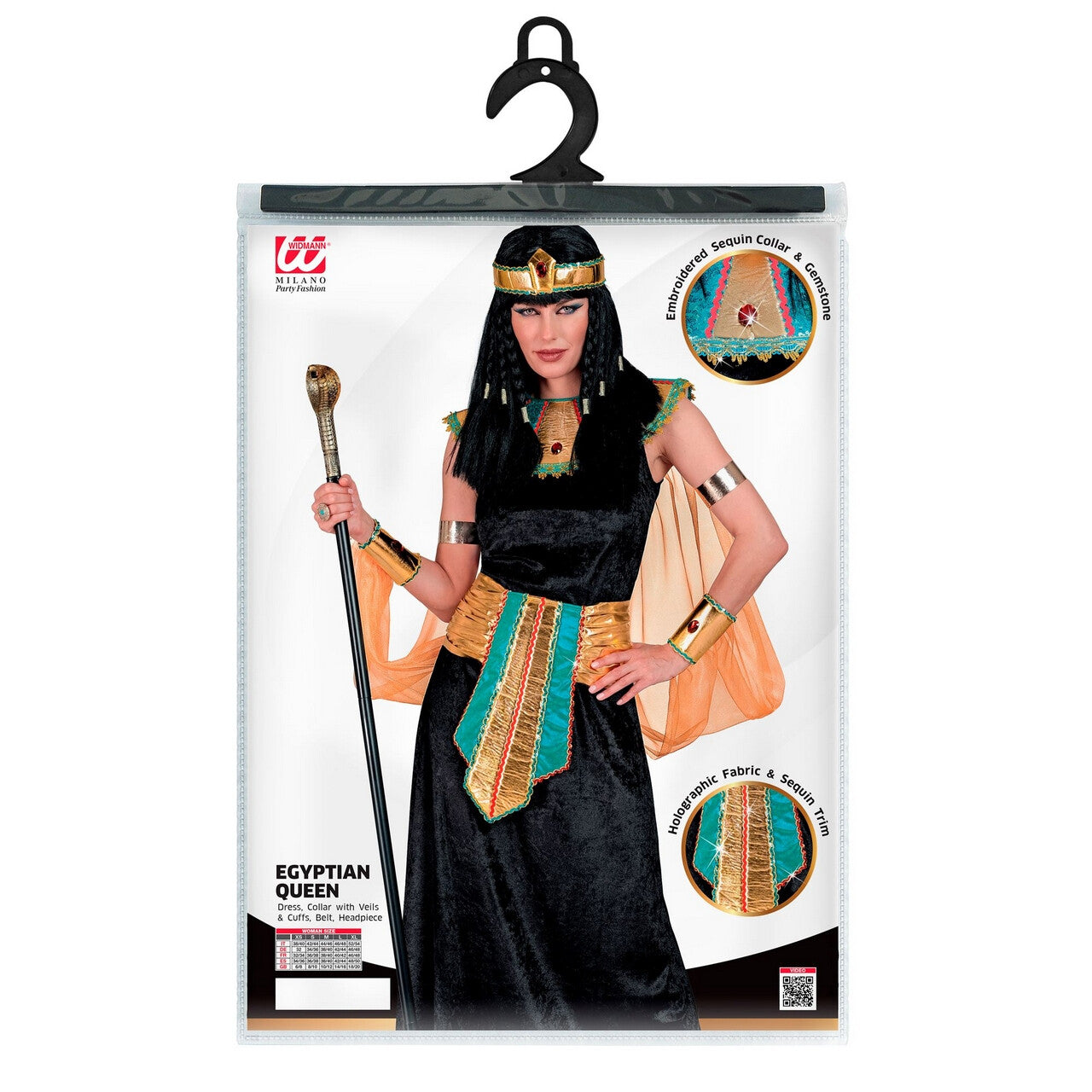 Op deze afbeelding zie je een Kostuums, van het merk Widmann. Gemene Egyptische Koningin Vrouw Kostuum