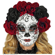 Op deze afbeelding zie je een Accessoires, van het merk Widmann. Masker Dag Van De Doden Met Donker Rode Rozen