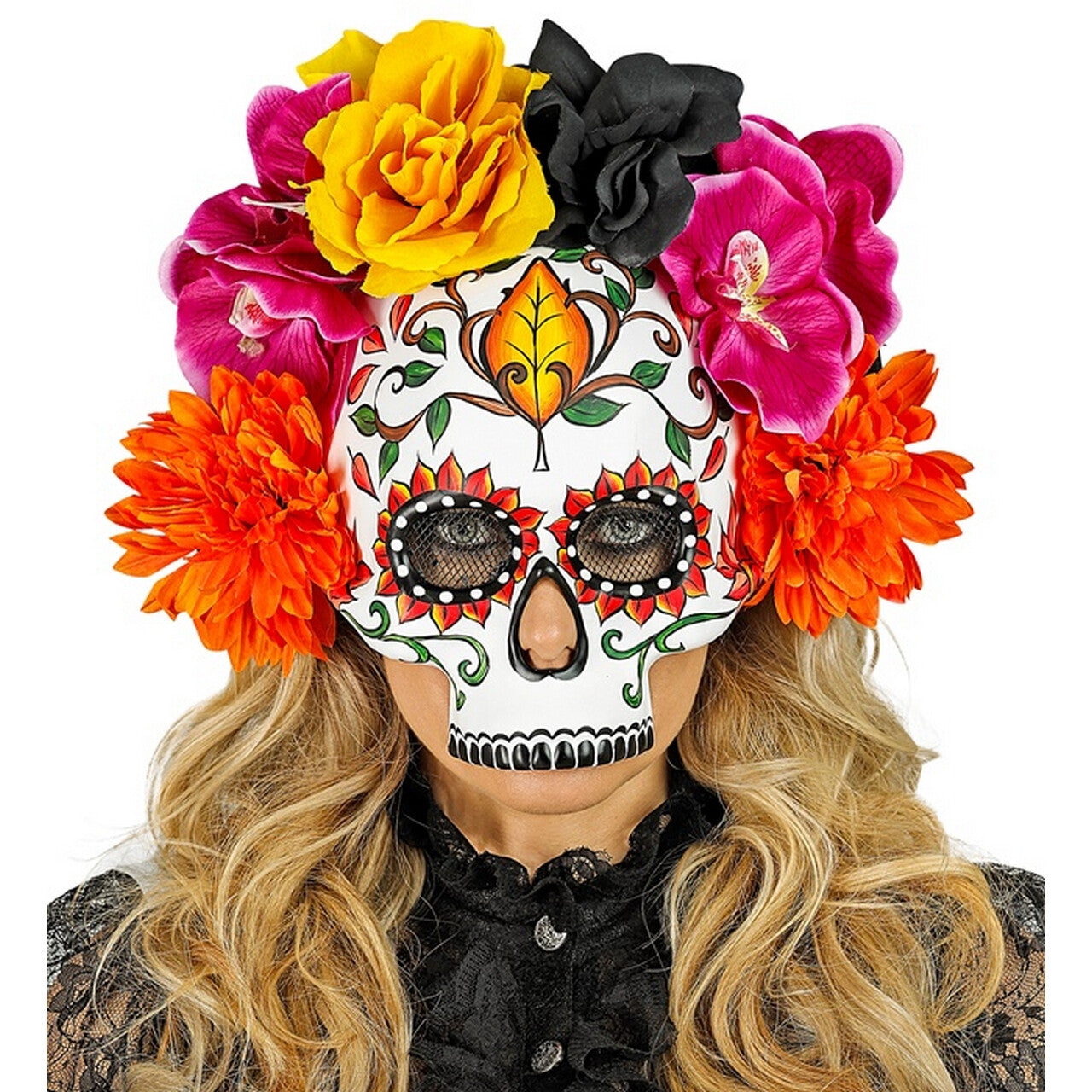 Op deze afbeelding zie je een Accessoires, van het merk Widmann. Masker Des Doods Met Bloemen