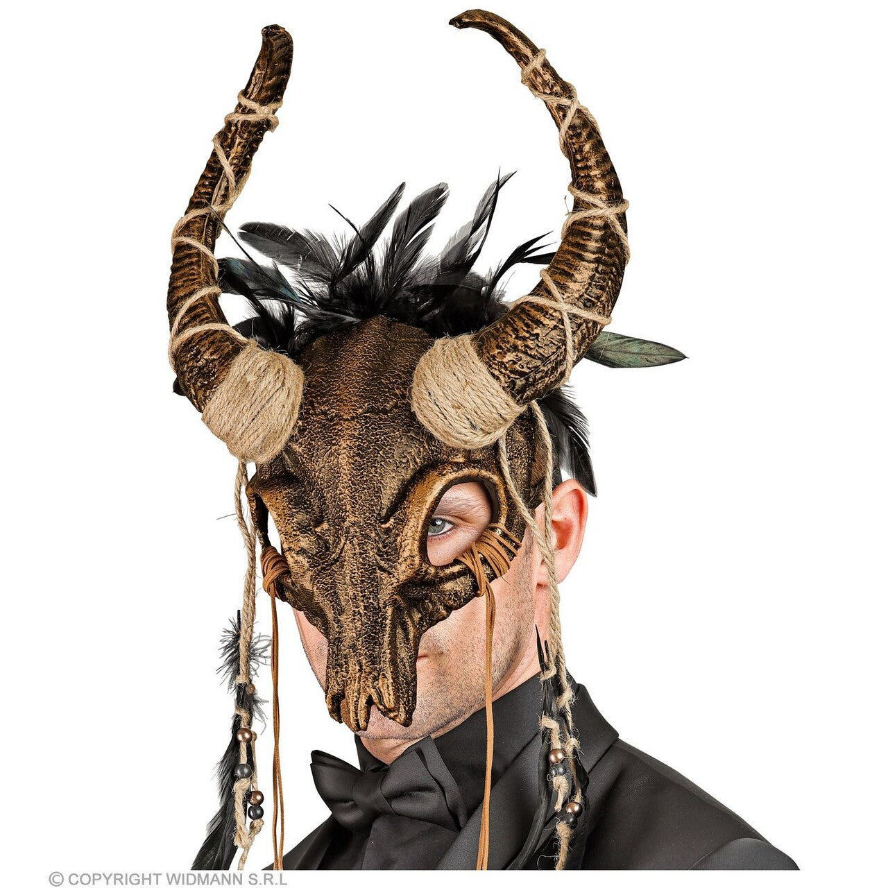 Op deze afbeelding zie je een Accessoires, van het merk Widmann. Masker Shamaan Schedel Stier Met Veren