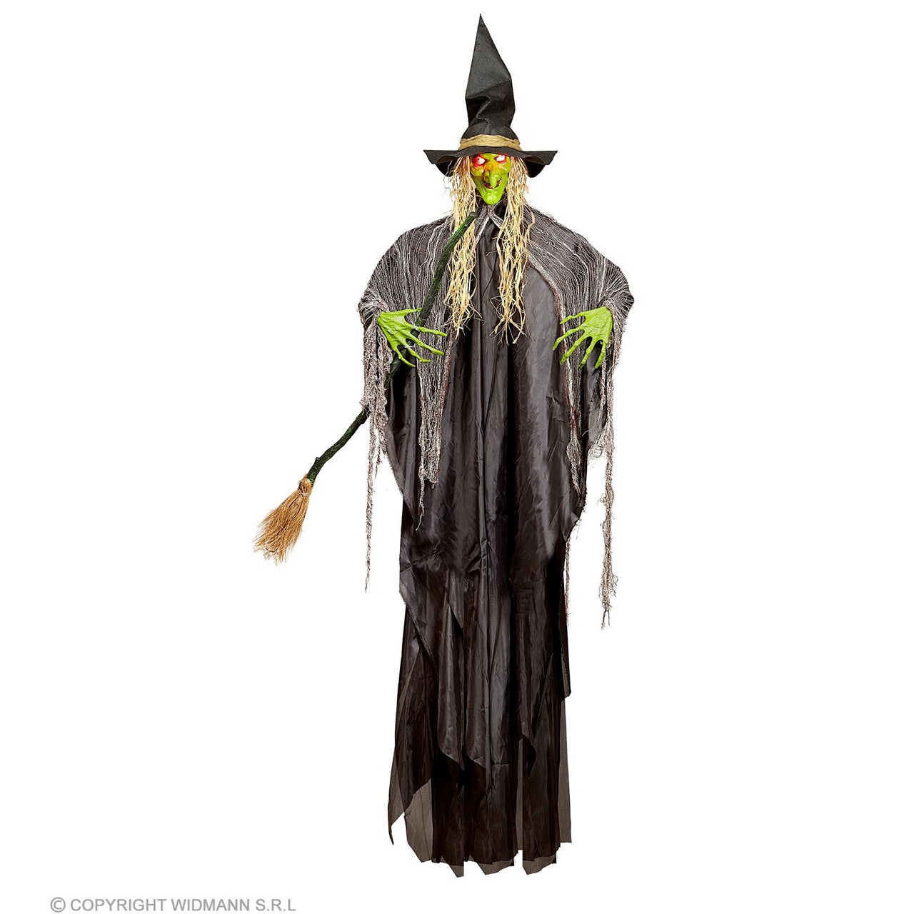 Op deze afbeelding zie je een Decoratie, van het merk Widmann. Green Witch Altijd Op Tijd, 240 Centimeter